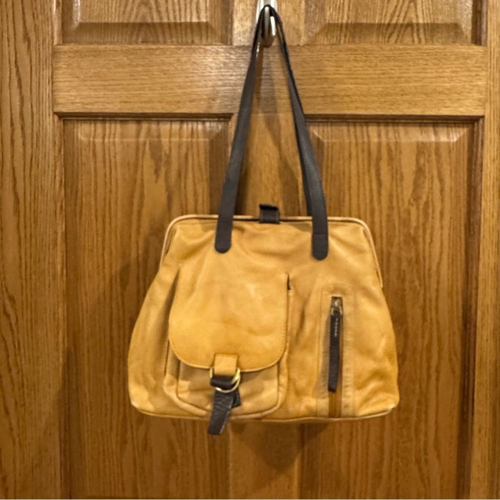 Sophia Visconti Genuine Leather Tote Bag – Camel with Brown Trim